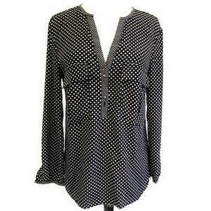 ZARA Black & White Polka Dot V Neck Blouse Size S